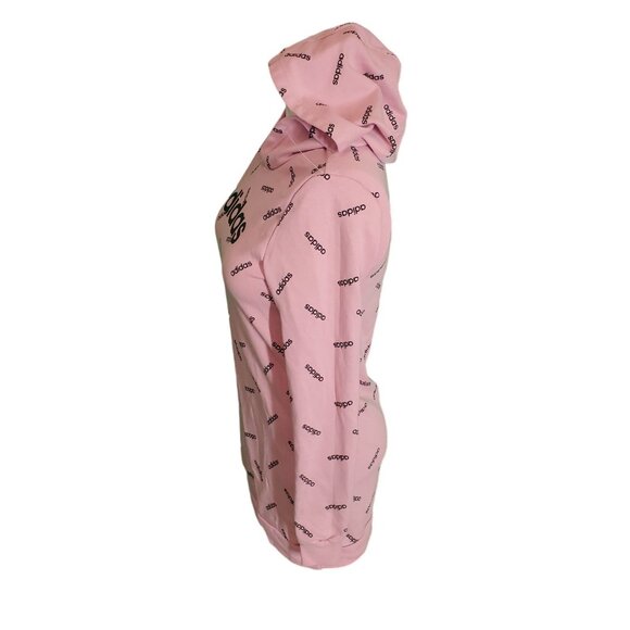 Adidas Graphic Logo Print Hoodie French Terry Tunic Hoodie Pink Black Sz XS - Picture 8 of 12